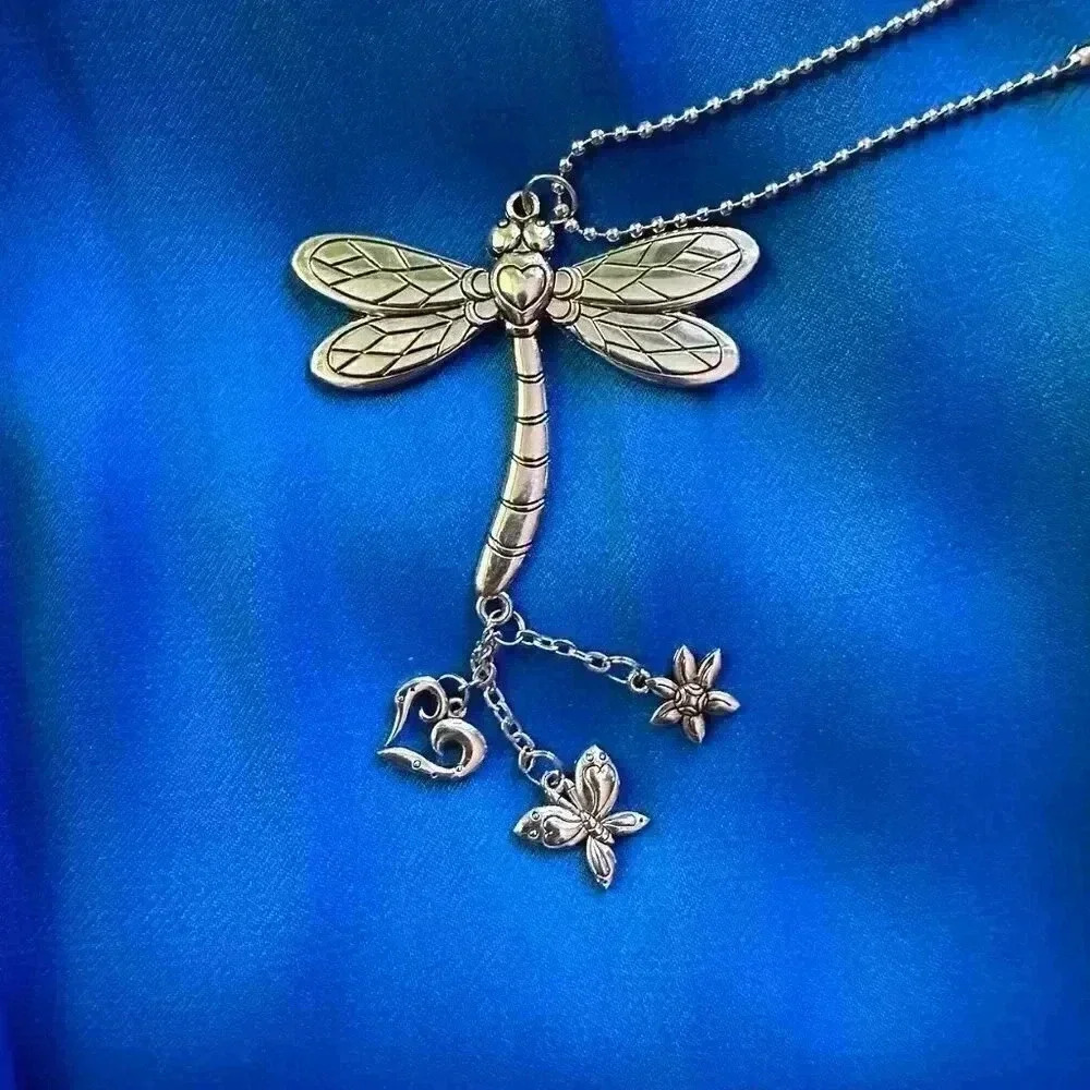 Silver Dragonfly Keychain with Heart, & Flower Charms - Picture 2 of 2